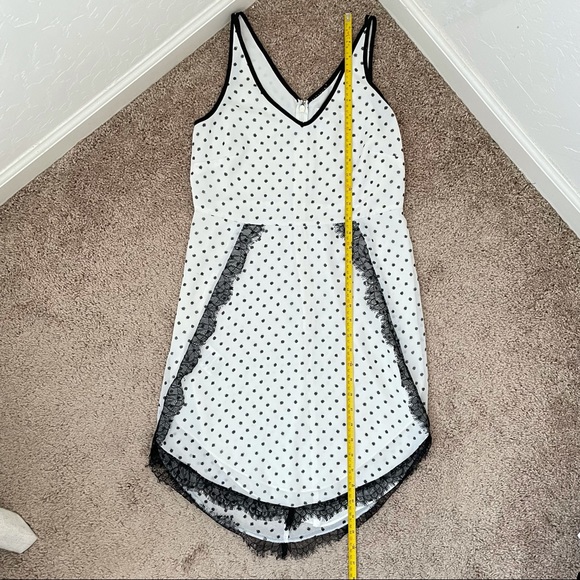 BCBGeneration Y2K Lace Trimmed Casual White Black Dot Sleeveless Mini Dress - Picture 13 of 14